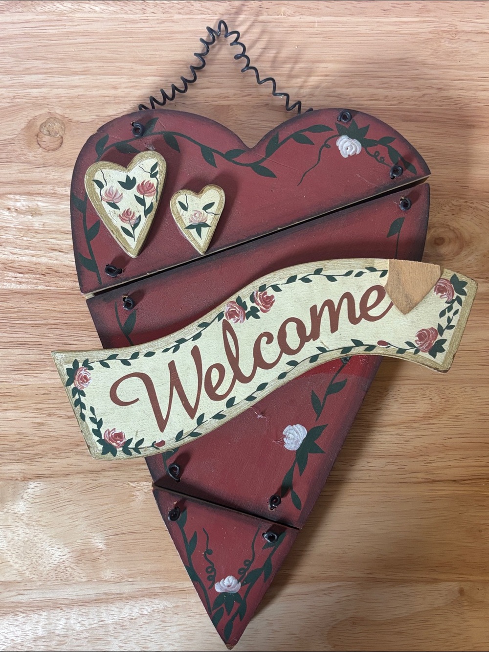 Wooden Welcome Door Sign, Heart Shaped Wall Decor